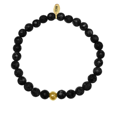 Pulseira CO88 com pedras pretas onix esfera em aço