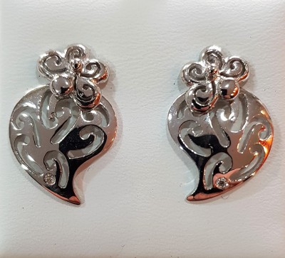 Brincos ouro branco coração com diamante