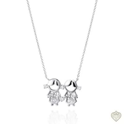 Colar Prata Duas Meninas Filigrana