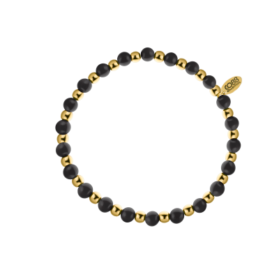 Pulseira CO88 esferas em aço dourado / pedras pretas