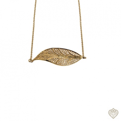 Colar Folha de Oliveira Filigrana Prata Dourada