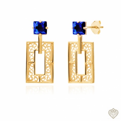 Brincos de prata filigrana  pedra azul