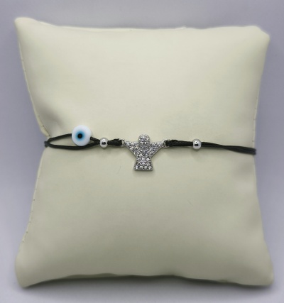 Pulseira de prata com fio macramé anjo