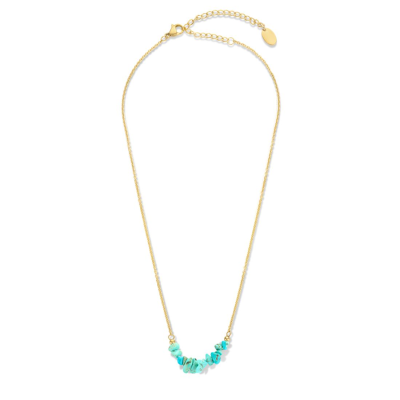 Colar CO88 aço dourado c/pedras azul turquesa