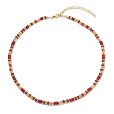 Colar CO88 aço dourado pedras vermelha 40+7 cm