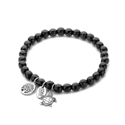 Pulseira CO88 pedras ágata preta com pendentes árvore da vida e tartaruga