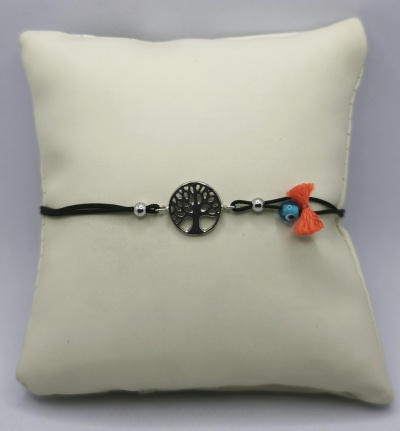 Pulseira de prata com fico macramé árvore da vida
