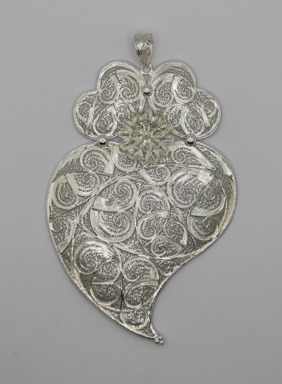 Medalha de prata coração de viana filigrana