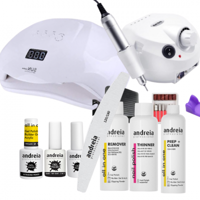 Kit Verniz Gel Andreia, Catalisador unhas 180w Sun Com Broca