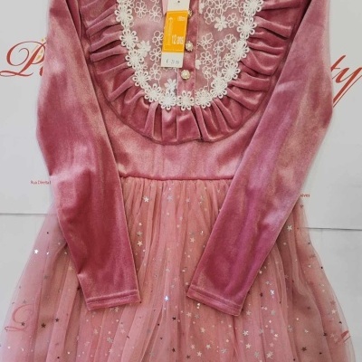 Vestidos de Manga cumprida com Tule de Brilhantes