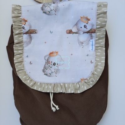 Mochila em bombazina e padrão Koala