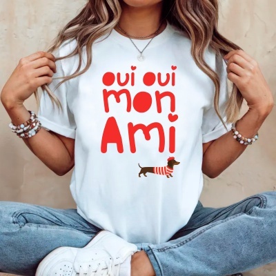 T-shirt personalizada oui oui mon ami vermelho
