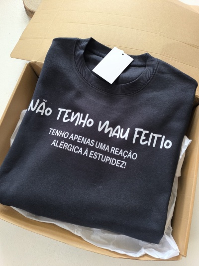 Sweat não tenho mau feitio entrega imediata azul marinho