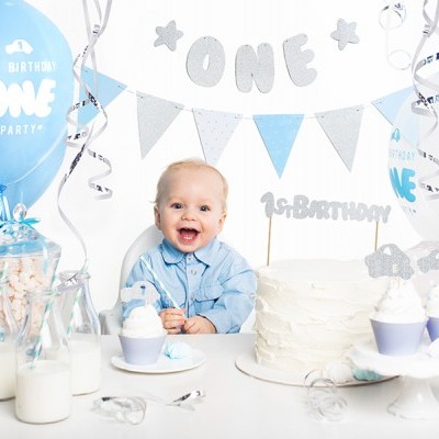 Grinalda Azul  e Prateado Glitter