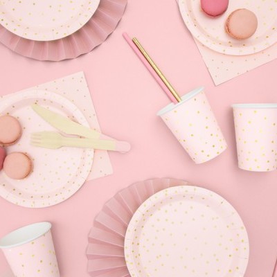 Copos Rosa Bolinhas Douradas