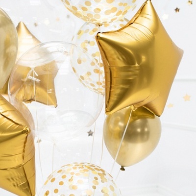 Balão Orbz Confettis Impresso Dourado