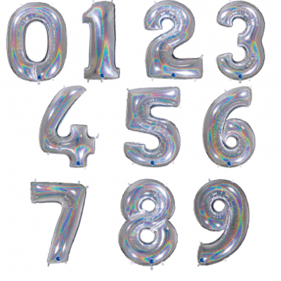 Balão Número Prateado Holográfico