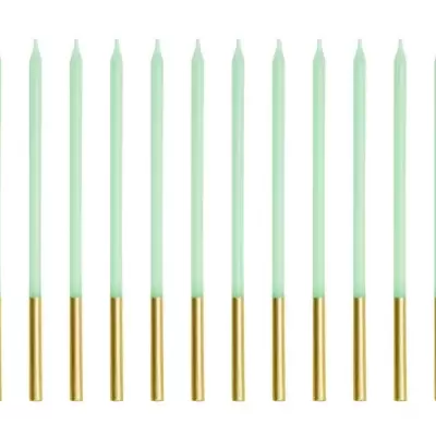 Velas altas menta e dourado