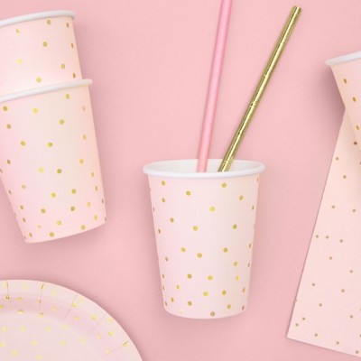 Copos Rosa Bolinhas Douradas