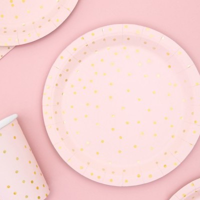 Pratos Rosa Bolinhas Douradas