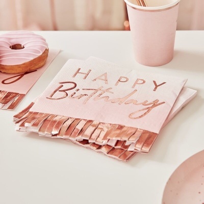 Guardanapos Happy Birthday Rose Gold Franjas