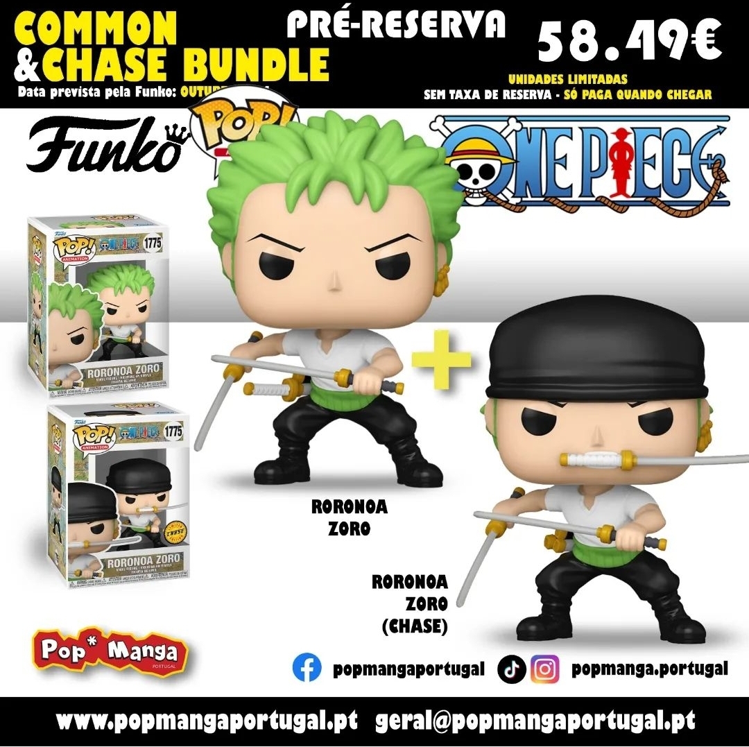 PRÉ-RESERVA - Funko Pop! Animation "One Piece": BUNDLE Roronoa Zoro (Two Sword Style) + CHASE PRÉ-RESERVA - Funko Pop! Animation "One Piece": BUNDLE Roronoa Zoro (Two Sword Style) + CHASE