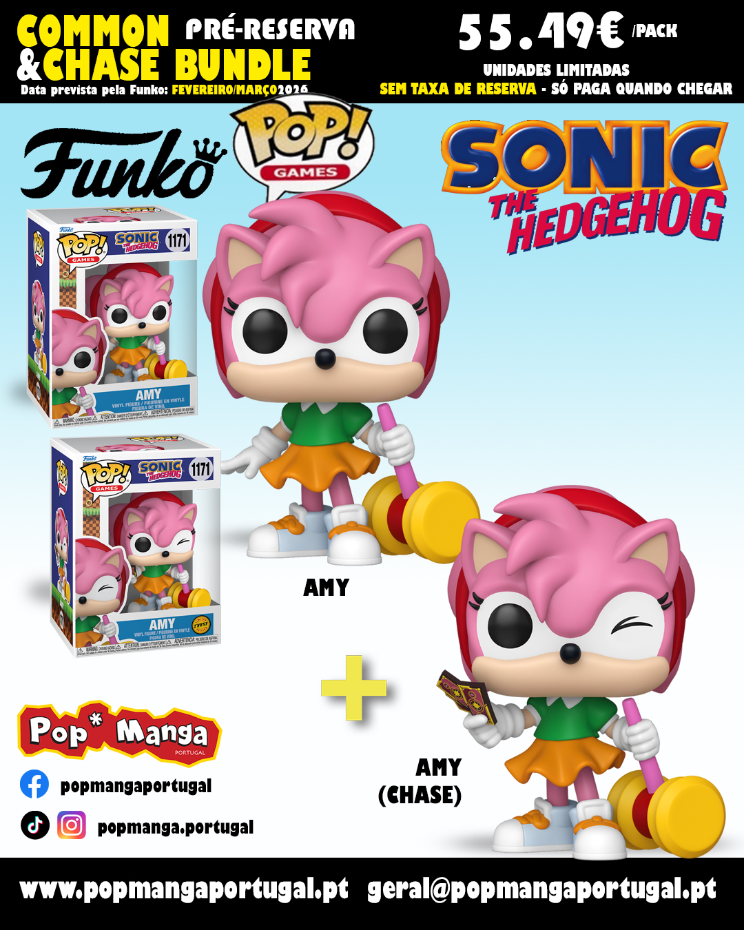PRÉ-RESERVA - Funko POP! GAMES "Sonic the Hedgehog": BUNDLE Amy Rose with Piko Hammer #1171 + CHASE PRÉ-RESERVA - Funko POP! GAMES "Sonic the Hedgehog": BUNDLE Amy Rose with Piko Hammer #1171 + CHASE