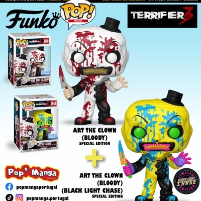 PRÉ-RESERVA - Funko Pop! MOVIES "Terrifier 3": BUNDLE Art the Clown with Knife (Bloody) #1948 (SPECIAL EDITION) + BLACKLIGHT CHASE