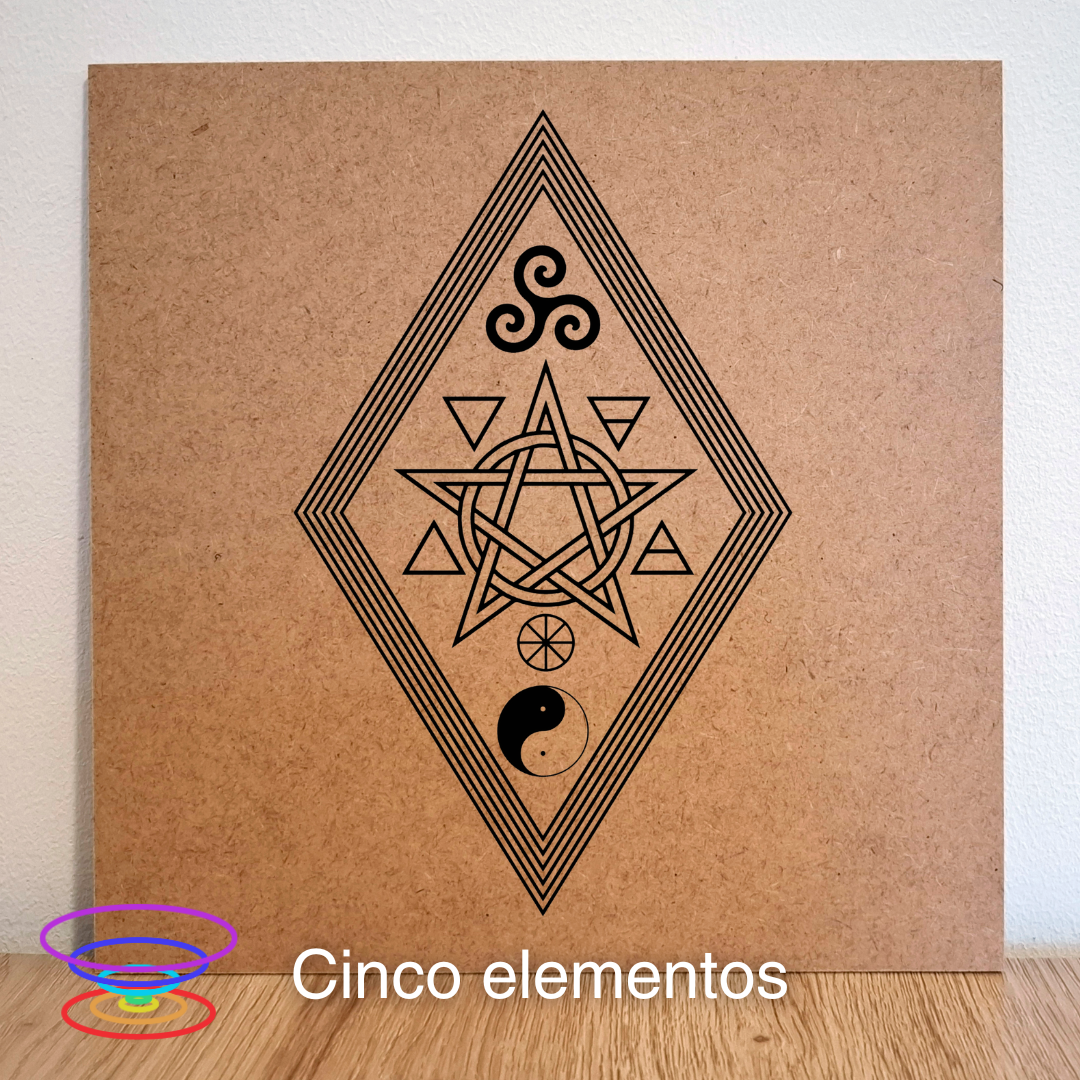 Cinco elementos - Gráfico radiestésico de MDF cru 23x23cm Cinco elementos - Gráfico radiestésico de MDF cru 23x23cm