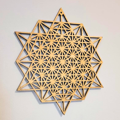 Gráfico mandala Tetraedro Estrela de 64 pontas em madeira