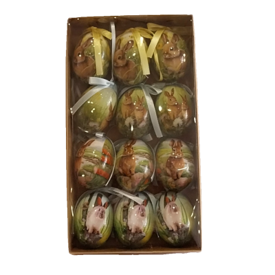 Caixa com 12 ovos de Páscoa para pendurar.