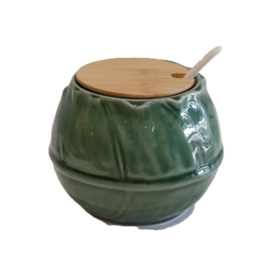 Açucareiro em porcelana com tampa em bambú.