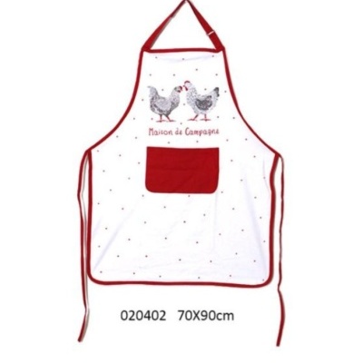 Avental com um galo e uma galinha.