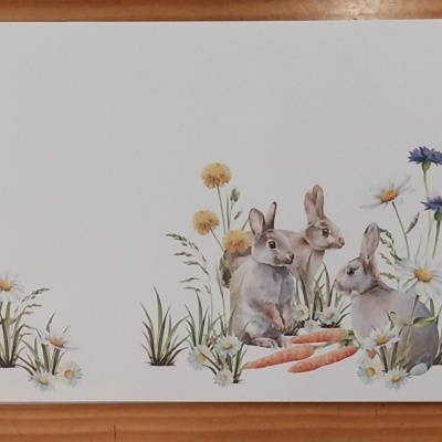 Individual com flores e coelhos.