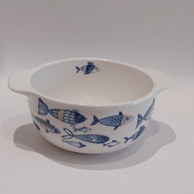 Taça com orelhas decorada com peixes