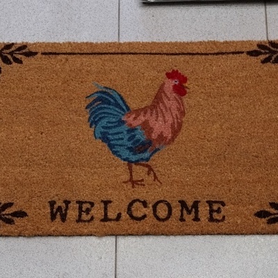 Tapete de entrada com um galo.