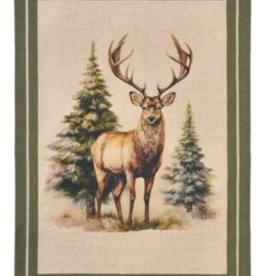 Pano de cozinha com uma rena.