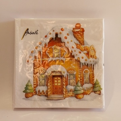 Guardanapos de papel com casa de gingibre.
