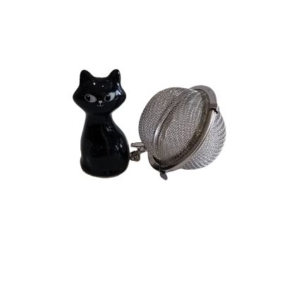 Infusor para chá  com gato preto.