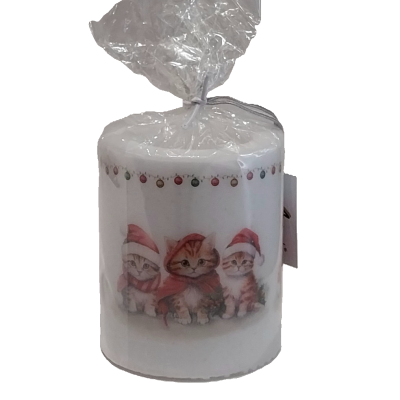 Vela decorada com gatos  com barrete  de Natal.