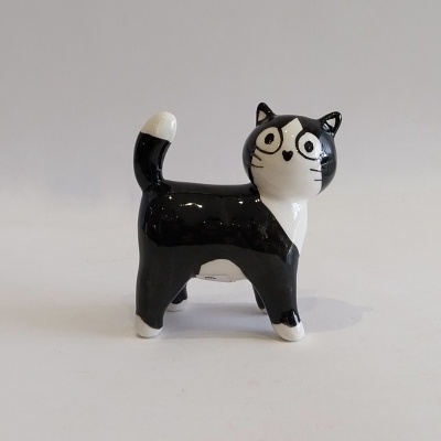 Gato preto e branco em cerâmica - tamanho pequeno.