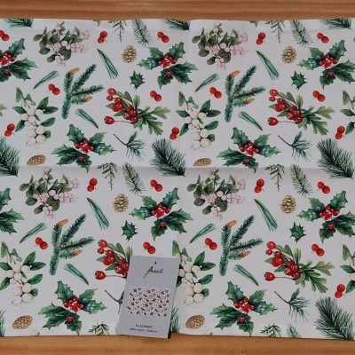 Individual com azevinho e outros motivos de Natal.