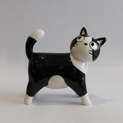Gato preto e branco em cerâmica - tamanho grande.