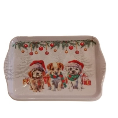 Tabuleiro pequeno com cães e outros motivos de Natal.