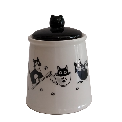 Açucareiro em faiança decorado com gatos.