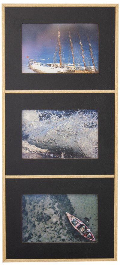 Moldura em madeira castanha 15x10cm ou 10x15cm, para três fotografias