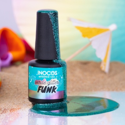 VERNIZ GEL INOCOS VERDE GLITTER FUNK
