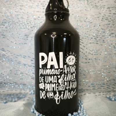 Garrafa de Alumínio 400ml com Mosquetão - Especial Dia do Pai