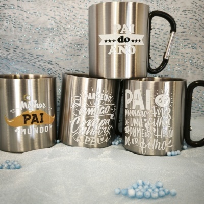 Caneca Metálica 210ml com Mosquetão - Especial Dia do Pai