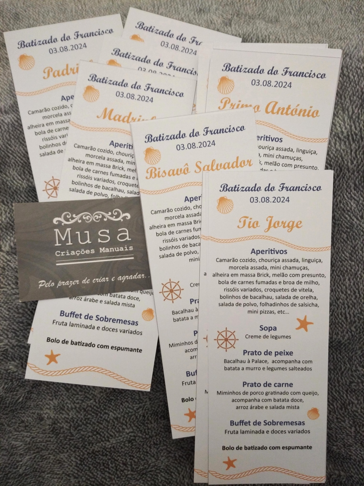 Ementa/Marcador de lugar: 7cm*18cm